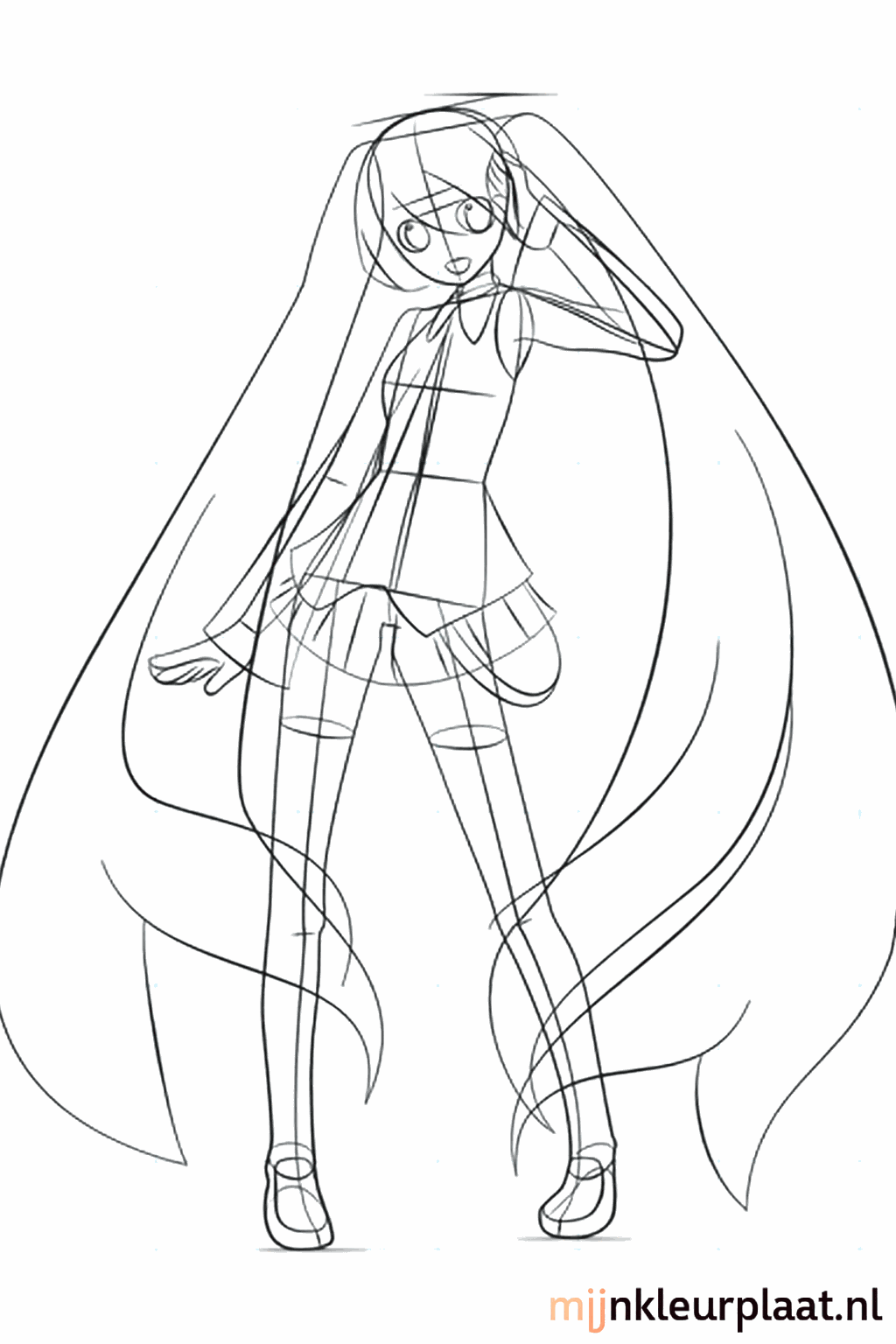 Long wavy lines for the pigtails and sleeves of the pop star.