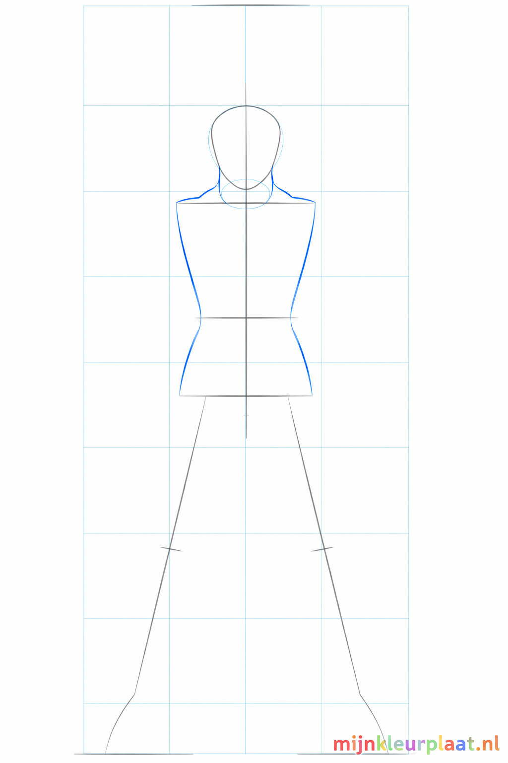 Basic shapes for the torso and neck of an anime character.
