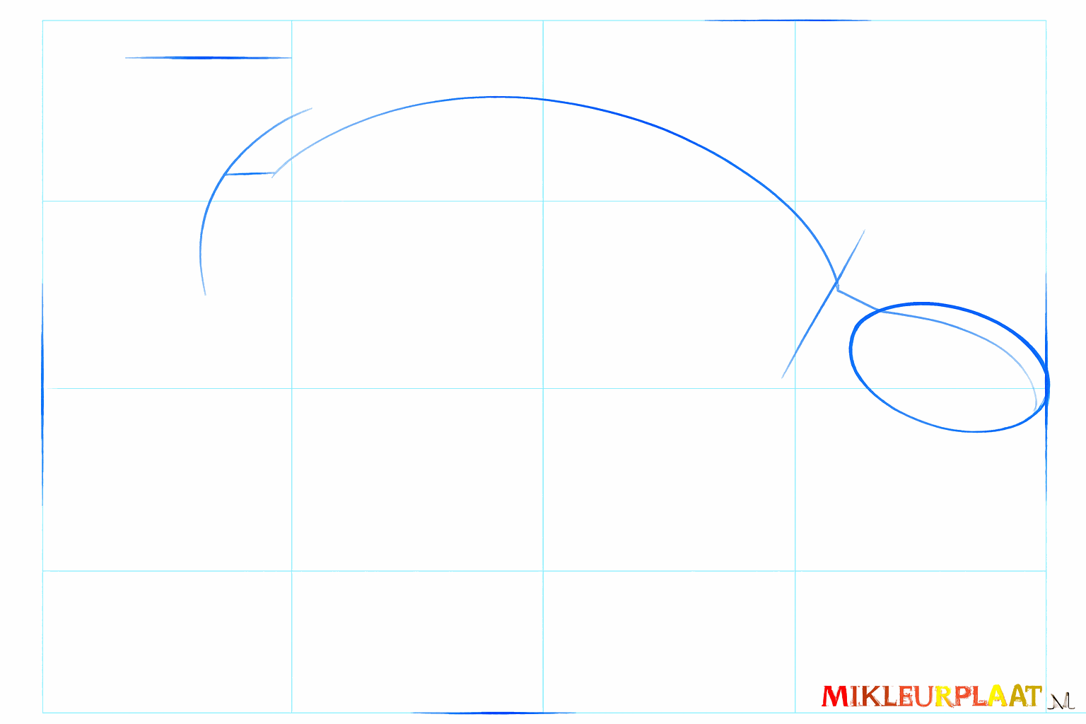 Een kleine ovaal met een verticale lijn erdoorheen als basis voor de kop.