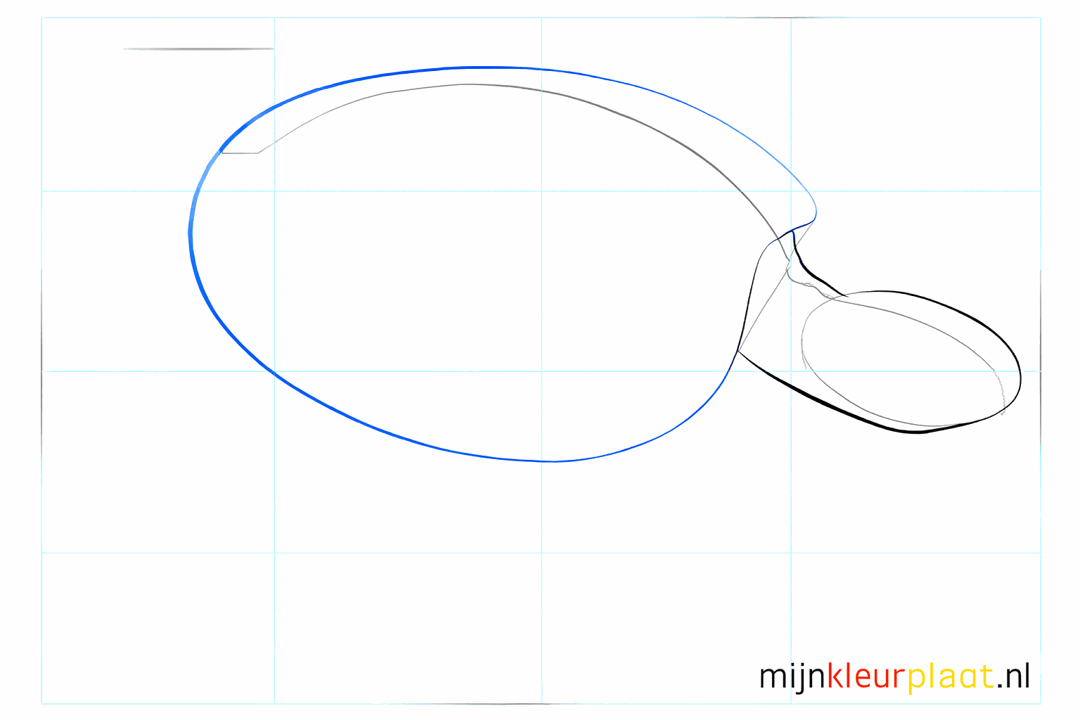 Een grote gebogen lijn die de vorm van het schild en de nek aangeeft.