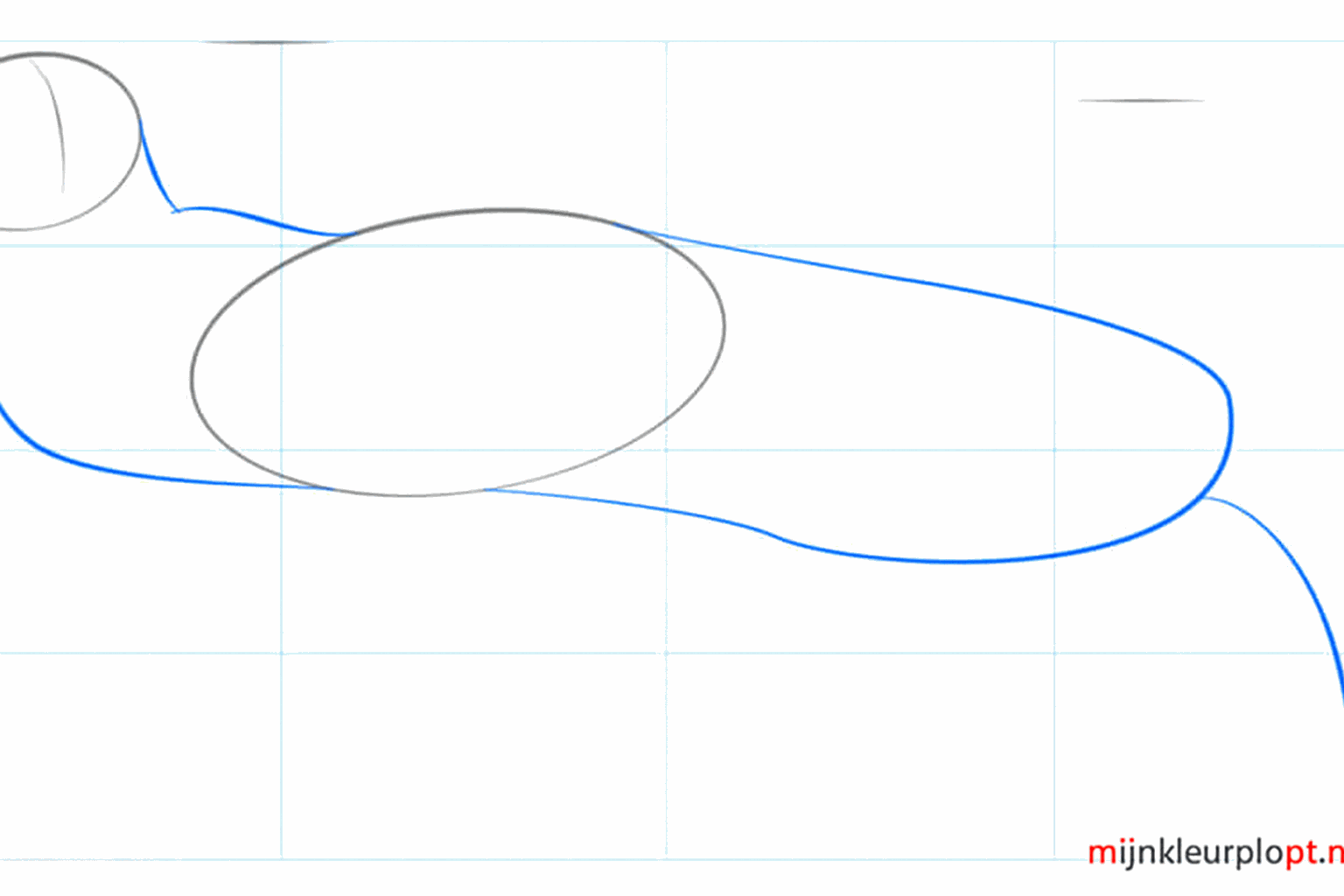 De omtrek van de nek en een lange staart aan de rechterkant van het lichaam.