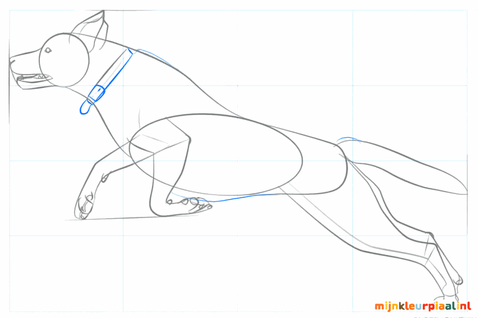 Labrador drawing lesson step 6: Adding details like the eye, nose, and toes.